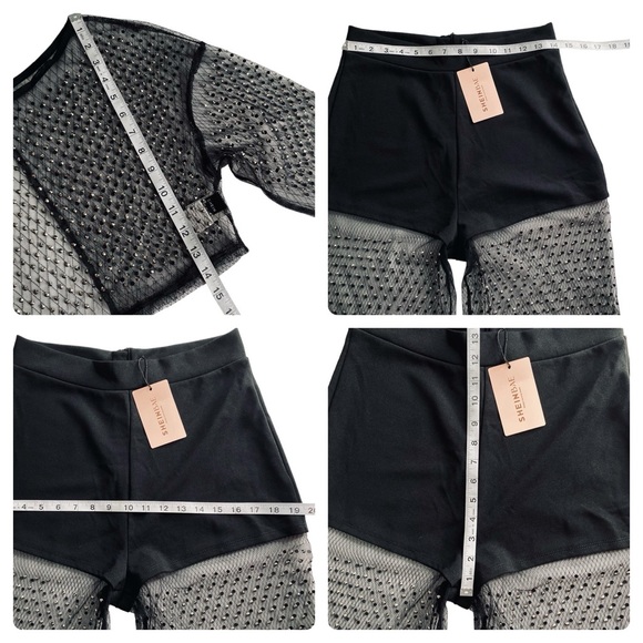 SHEIN - NWT Rhinestone Detail Contrast Mesh Flare Leg Pants - Large - Picture 7 of 16